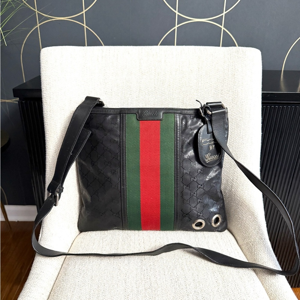 Authentic Gucci Fiat 500 collaboration unisex crossbody bag black imprime canvas - Picture 3 of 16